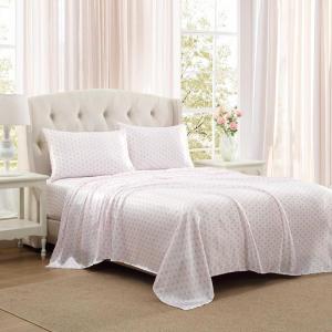 image:imageLaura Ashley  Full Size Sheet Set Crisp amp Cool Printed Satin Bedding with a Light and Breathable Feel 4 Piece Bed Sheets with Deep Pocket Fitted Sheet amp Matching Pillowcases Heart of Mine PinkHeart of Mine Pink
