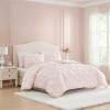 image:imageLaura Ashley  King Comforter Set 7 Piece Bedding Set with Comforter Shams and Bed Sheets Soft Microfiber Lightweight AllSeason Reversible Waffle Design Bella WhitePintuck Pink