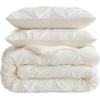 image:imageLaura Ashley  King Comforter Set 7 Piece Bedding Set with Comforter Shams and Bed Sheets Soft Microfiber Lightweight AllSeason Reversible Waffle Design Bella WhitePintuck Beige