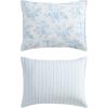image:imageLaura Ashley  Twin Bonus Comforter Set Reversible Bedding with a Naturally Soft Feel 5 Piece Bed Set with Matching Pillowcases Euro Shams amp Decorative Pillows Pamelas PosiesPretty Stripe PinkAnnalise FloralDilly Dally Stripe Blue