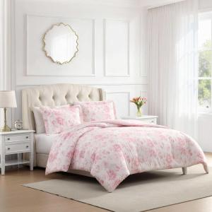 image:imageLaura Ashley  King Comforter Set 100 Soft Cotton Bedding with a Textured Feel Floral Bedding for Year Round Comfort 3 Piece Bed Set with Matching Pillowcases Anja Toile PinkAnja Toile Pink