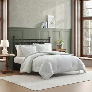 image:imageLaura Ashley  King Comforter Set 100 Soft Cotton Bedding with a Textured Feel Floral Bedding for Year Round Comfort 3 Piece Bed Set with Matching Pillowcases Anja Toile PinkOxford Stripe Green
