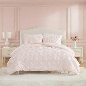 image:imageLaura Ashley  King Comforter Set 7 Piece Bedding Set with Comforter Shams and Bed Sheets Soft Microfiber Lightweight AllSeason Reversible Waffle Design Bella WhitePintuck Pink