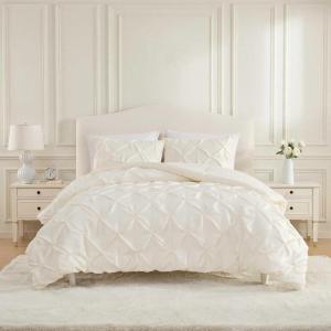 image:imageLaura Ashley  King Comforter Set 7 Piece Bedding Set with Comforter Shams and Bed Sheets Soft Microfiber Lightweight AllSeason Reversible Waffle Design Bella WhitePintuck Beige