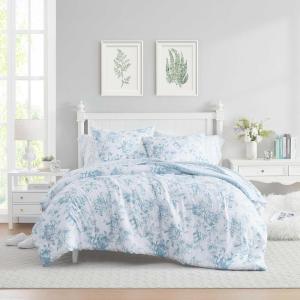 image:imageLaura Ashley  King Comforter Set Soft amp Reversible Floral Bedding with Bonus Bed Sheets amp Pillowcases 7 Piece Bed Set for Year Round Comfort Quartet Jaynie TickingStripe BlueDelphine Saras Sprig Blue