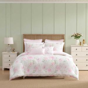 image:imageLaura Ashley  Twin Bonus Comforter Set Reversible Bedding with a Naturally Soft Feel 5 Piece Bed Set with Matching Pillowcases Euro Shams amp Decorative Pillows Pamelas PosiesPretty Stripe PinkSerenity RosesMattie Stripe Pink