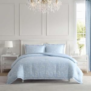 image:imageLaura Ashley  Twin Bonus Comforter Set Reversible Bedding with a Naturally Soft Feel 5 Piece Bed Set with Matching Pillowcases Euro Shams amp Decorative Pillows Pamelas PosiesPretty Stripe PinkMagnolia Grove Blue