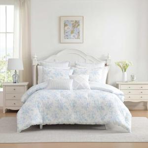 image:imageLaura Ashley  Twin Bonus Comforter Set Reversible Bedding with a Naturally Soft Feel 5 Piece Bed Set with Matching Pillowcases Euro Shams amp Decorative Pillows Pamelas PosiesPretty Stripe PinkAnnalise FloralDilly Dally Stripe Blue