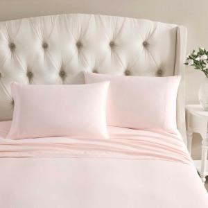 image:imageLaura Ashley  Satin Bliss Pillowcase Set Silky Satin Microfiber Pillow Covers with Self Hem Soft Solid Design Standard Size Pink Set of 2Pink