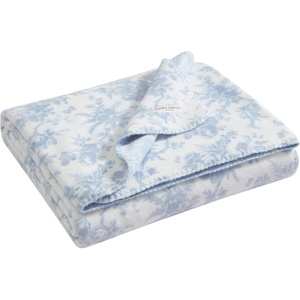 image:imageLaura Ashley  Plush Throw Blanket 50x70 Soft and Warm with a Lightweight Feel Reversible Floral Design with Stripe Reverse Bedford Pink PinkBedford Stripe Blue