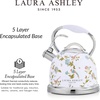 image:imageVQ Laura Ashley Wild Meadow 25L Stainless Steel Tea Kettle Stovetop Whistling Teapot for Induction Gas Hob or others Silicon Coated Cool Handle amp Push Button Mechanism Vintage Stove Top KettleElveden White 25L Stove Top Kettle