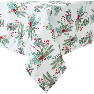image:imageLaura Ashley Decorative Tablecloth Wrinkle and Stain Resistant Spillproof Water Repellent Easy Care Washable Polyester Fabric for Dining Kitchen Holiday and Party 60 x 84 Summer Palace SageCandy Cane