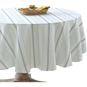 image:imageLaura Ashley Decorative Tablecloth Wrinkle and Stain Resistant Spillproof Water Repellent Easy Care Washable Polyester Fabric for Dining Kitchen Holiday and Party 60 x 84 Summer Palace SageTeal Stripe