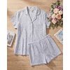 image:imageLaura Ashley Womens Pajamas 2 Piece Cotton Blend Button Down Short Sleeve Top and Shorts SetBlue Floral