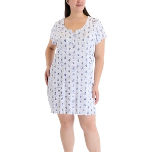 image:imageLaura Ashley Womens Nightgown Ribbed Knit Short Sleeve Henley SleepshirtTiled Fruit