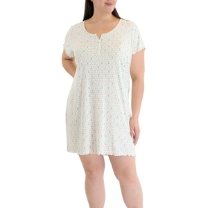 image:imageLaura Ashley Womens Nightgown Ribbed Knit Short Sleeve Henley SleepshirtWhite Lattice