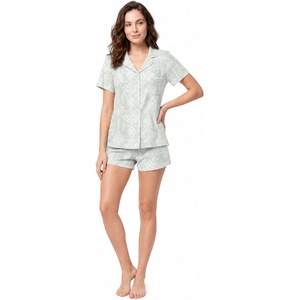 image:imageLaura Ashley Womens Pajamas 2 Piece Cotton Blend Button Down Short Sleeve Top and Shorts SetJade Damask