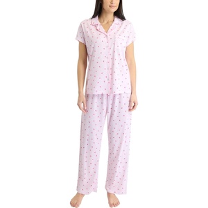 image:imageLaura Ashley Womens Pajamas 2 Piece Cotton Blend Notch Collar Button Down PJ SetPink Strawberry