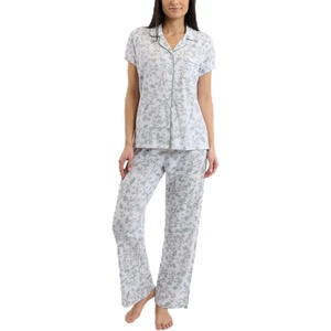 image:imageLaura Ashley Womens Pajamas 2 Piece Cotton Blend Notch Collar Button Down PJ SetSage Toile