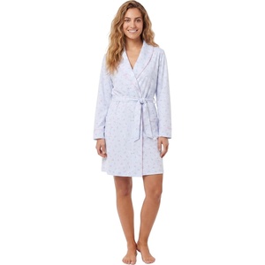 image:imageLaura Ashley Womens Robe Buttery Soft Brushed Knit Knee Length Bathrobe with PocketsBlue Roses