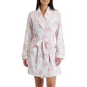 image:imageLaura Ashley Womens Robe Buttery Soft Brushed Knit Knee Length Bathrobe with PocketsIvory Floral