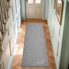 image:imageLaura Ashley HiLow Tufted 26 x 60 Washable SkidResistant Runner Rug  Dusty Navy Feya SolidFeya Solid Light Grey