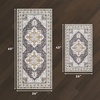 image:imageLaura Ashley Taupe Florence Medallion Machine Washable amp Slip Resistant 26 x 4526 x 60 Set Rug