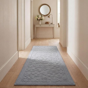 image:imageLaura Ashley HiLow Tufted 26 x 60 Washable SkidResistant Runner Rug  Dusty Navy Feya SolidRosemoor Blue