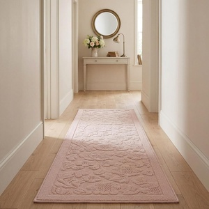 image:imageLaura Ashley HiLow Tufted 26 x 60 Washable SkidResistant Runner Rug  Dusty Navy Feya SolidRosemoor Pink