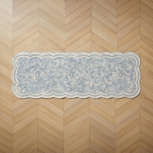 image:imageLaura Ashley Washable Scalloped 26 x 45 Sage Leaf Vines Design Skid Resistant Accent Rug  Durable Cotton Blend Indoor RugFreya Mineral Blue