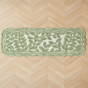 image:imageLaura Ashley Washable Scalloped 26 x 45 Sage Leaf Vines Design Skid Resistant Accent Rug  Durable Cotton Blend Indoor RugLeaf Vine Sage Green