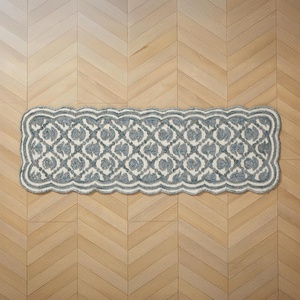 image:imageLaura Ashley Washable Scalloped 26 x 45 Sage Leaf Vines Design Skid Resistant Accent Rug  Durable Cotton Blend Indoor RugTulip Teal