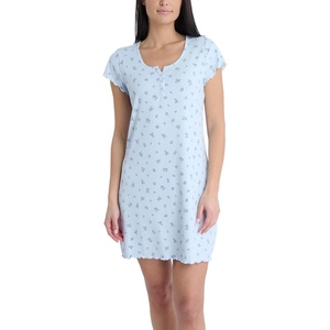 image:imageLaura Ashley Womens Nightgown Ribbed Knit Short Sleeve Henley SleepshirtBlue Floral