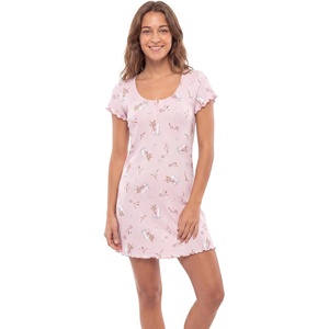 image:imageLaura Ashley Womens Nightgown Ribbed Knit Short Sleeve Henley SleepshirtPink Ghost