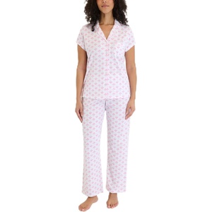 image:imageLaura Ashley Womens Pajamas 2 Piece Cotton Blend Notch Collar Button Down PJ SetPink Bouquet