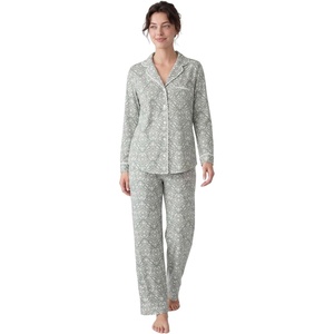 image:imageLaura Ashley Womens Plush Knit Pajamas 2 Piece Ultra Soft Brushed Long Sleeve Button Down Top and Pants Sleepwear SetEmerald Damask