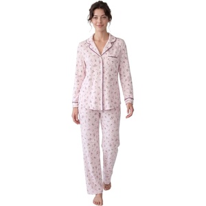 image:imageLaura Ashley Womens Plush Knit Pajamas 2 Piece Ultra Soft Brushed Long Sleeve Button Down Top and Pants Sleepwear SetPink Ditsy Floral